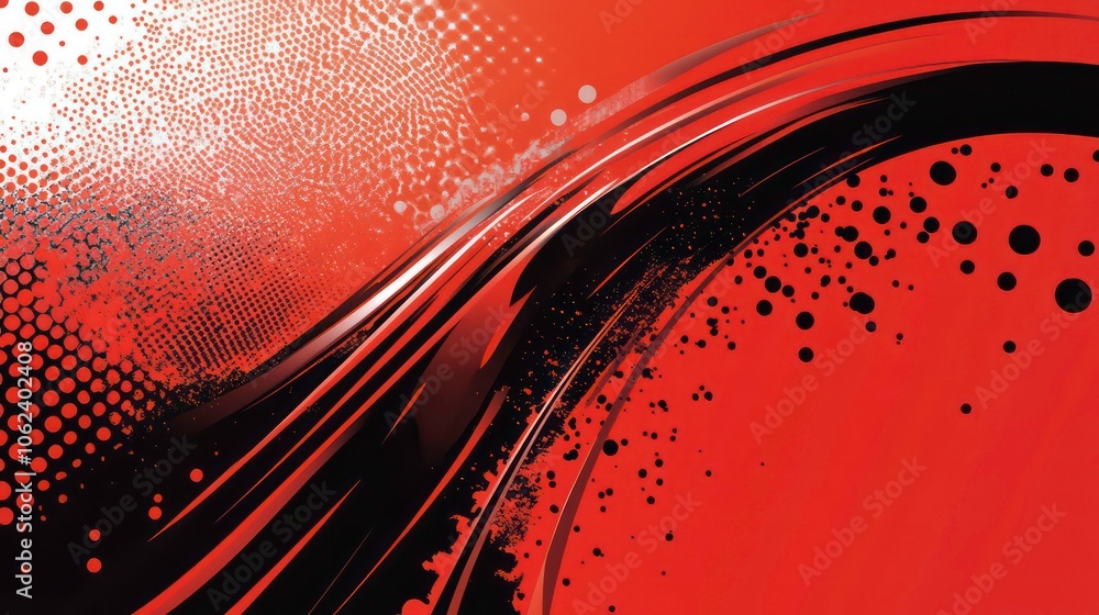 Poster abstract design featuring flowing lines and dots in a warm color palette.