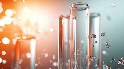 Glass test tubes with rising bubbles softly focused, representing the intricate and delicate nature of scientific experiments and innovation in modern research.