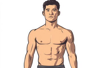 Fototapeta premium Artwork depicting a strong and confident man staring forward, embodying resiliency and determination. Modern art style emphasizes bold lines and smooth shading.