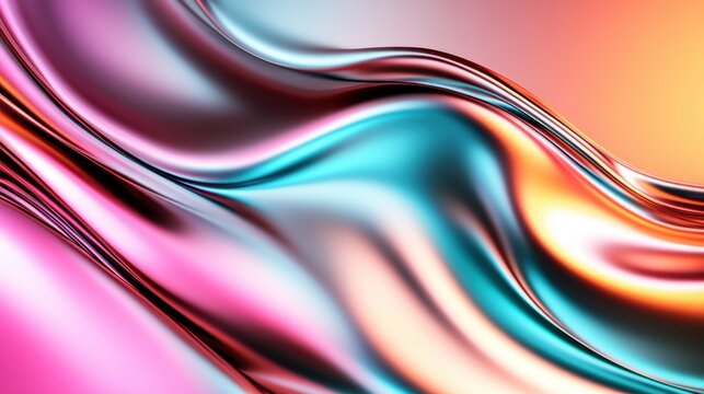 A surreal abstract image with flowing metallic colors of pink and blue, creating a sense of movement and vibrancy with a futuristic artistic flair.