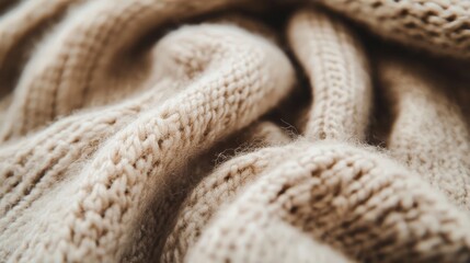 Close-Up of Soft Textured Knitted Fabric in Warm Neutral Tones with Cozy Details