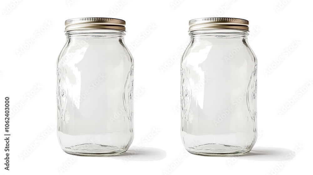 Poster set of two empty glass jars on a transparent background for storage generative ai