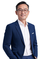 Portrait of a Confident Asian Businessman in a Blue Suit