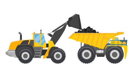 Bulldozer and mining truck, png transparent background