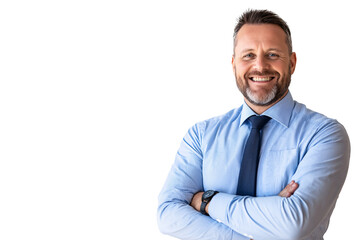 Confident Businessman Smiling with Arms Crossed in Blue Shirt and Tie