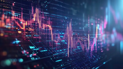 Abstract visualization of data trends with colorful lines and digital elements.