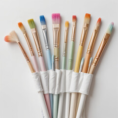 Fototapeta premium A set of paintbrushes and watercolor paints on a white background 1