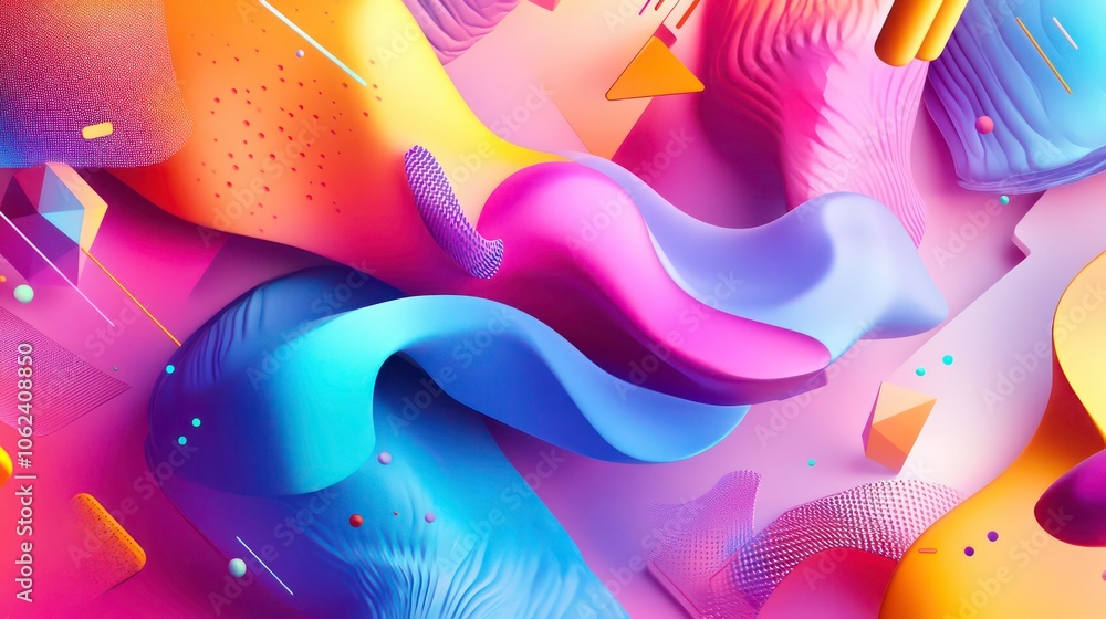 Poster abstract colorful shapes and textures create a vibrant, dynamic composition.