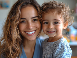 Fototapeta premium Mother and Child Portrait: Joyful Connection