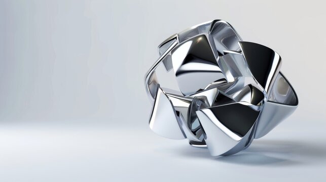 3d render of abstract art with surreal 3d organic ball in curve wavy smooth and soft bio forms in matte aluminium metal material with glass parts, with dispersion effect on grey background