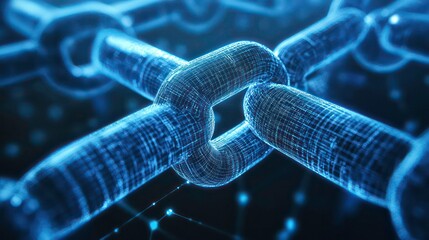 A close-up view of interconnected digital chains, symbolizing blockchain technology.