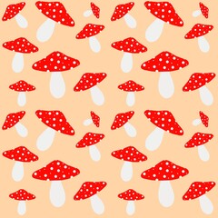 Amanitas pattern fly agarics seamless pattern