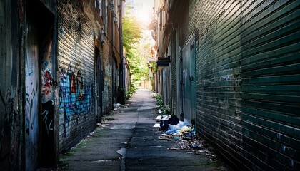 Fototapeta premium Dark alley with graffiti