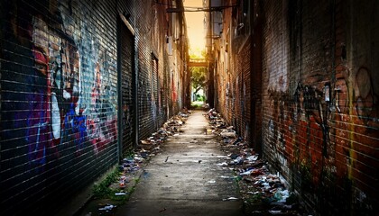 Fototapeta premium Graffiti alley with a view