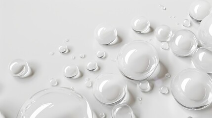 Clear liquid drops realistic lustration set. Cosmetic oil droplet. Collagen gel skincare product 3d objects on transparent background.