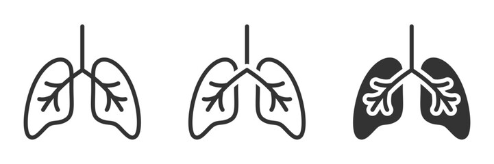 Minimalist lungs icons, showing various medical and respiratory concept designs in outline style. Vector illustration.