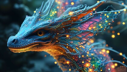 glowing cosmic dragon with ethereal wings for digital wallpapers
