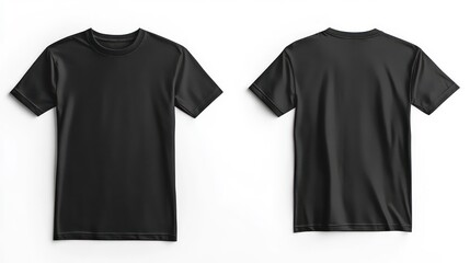 A plain black t-shirt displayed from the back and front for design or retail purposes.