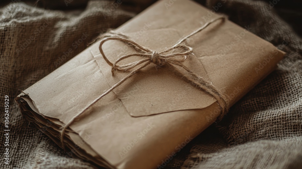 Poster a brown envelope with a string tied to it