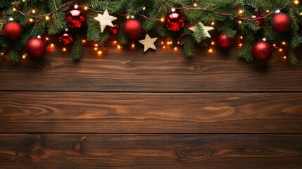 Christmas tree adorned with red ornaments, glowing lights, creating festive holiday ambiance indoors.