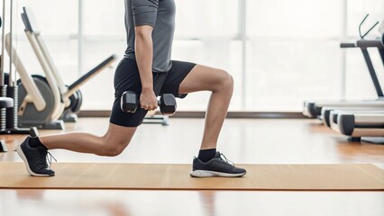 Performing Lunges with Dumbbells in Gym Setting