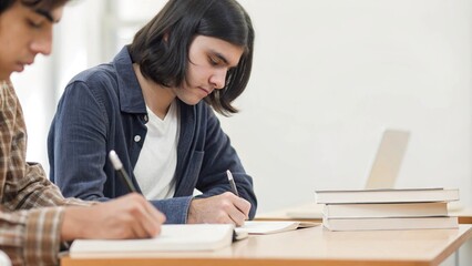 Focused Writing Session with Pen and Notepad