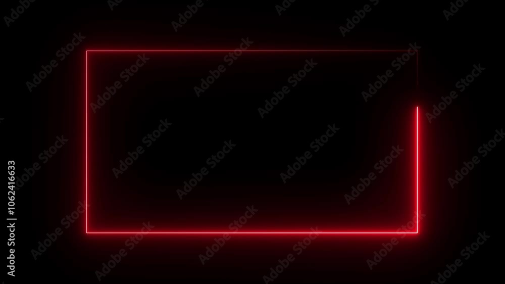 Poster abstract red neon glowing line frame, animated moving led light screen box projection 3d rendering, 