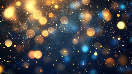 Obraz premium Glittering gold and blue bokeh lights creating a festive atmosphere, ideal for holiday themes.
