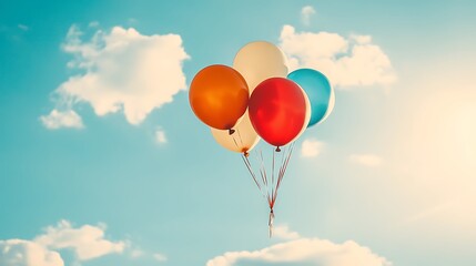 Fototapeta premium New Year colorful balloons drifting against a bright sky