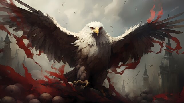 Majestic eagle symbolizing polish independence with dramatic background and rich colors
