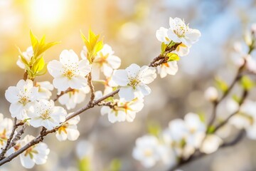Naklejka premium The morning sun filters through blossoming cherry branches, bringing the scene to life.