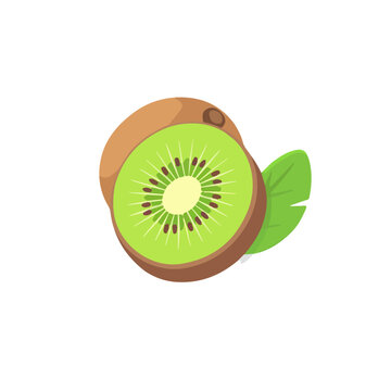 kiwi fruit slice green brown leaf clip art preview