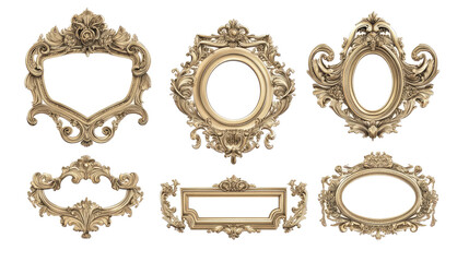 Gothic Gold Photo Frames on Clear Background Generative AI