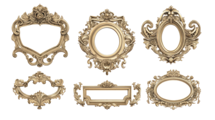 Gothic Gold Photo Frames on Clear Background Generative AI