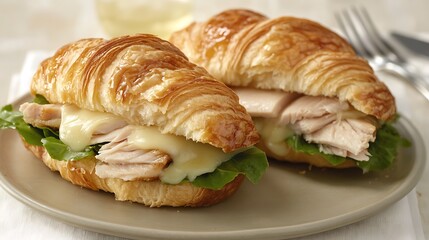 A warm, buttery croissant served with a side of strawberry jam 