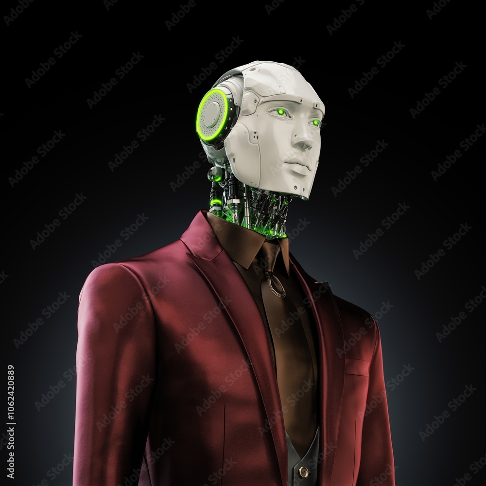 Aufkleber futuristic humanoid robot with advanced ai design dressed in formal attire, featuring a sleek suit a