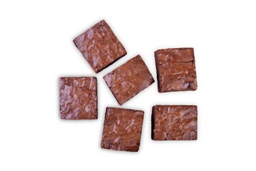 Dark chocolate brownie cakes on a white isolated background