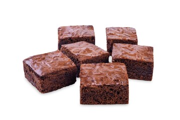 Dark chocolate brownie cakes on a white isolated background