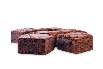 Dark chocolate brownie cakes on a white isolated background
