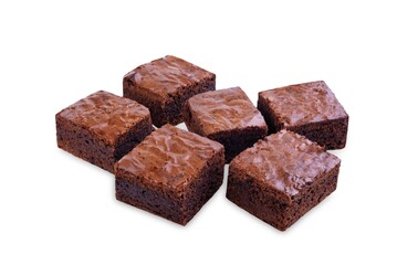 Dark chocolate brownie cakes on a white isolated background