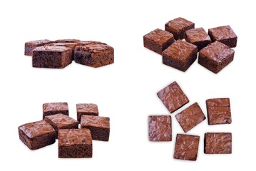 Dark chocolate brownie cakes on a white isolated background