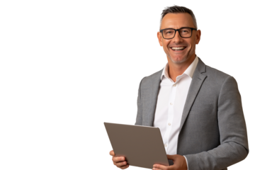 Smiling Businessman Holding Tablet Portrait Professional Corporate Success