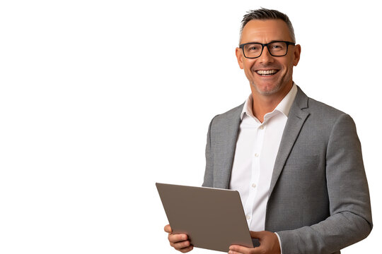 Smiling Businessman Holding Tablet Portrait Professional Corporate Success