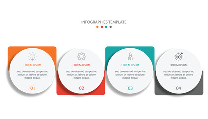 Vector business infographic with 4 steps. Used for presentation, information, education, connection, marketing, project, strategy, technology, learning, brainstorming, creative, growth, abstract, stai
