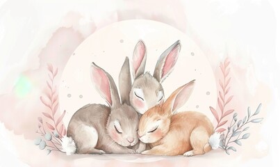 Obraz premium Realistic cute rabbit cartoon with adorable face and simple modern background ai generated
