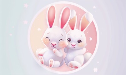 Realistic cute rabbit cartoon with adorable face and simple modern background ai generated