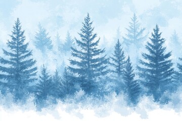 Obraz premium During a snowfall, a magic fog covers a snowy forest during a foggy winter day.