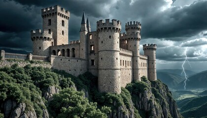 Medieval Castle in Stormy Weather