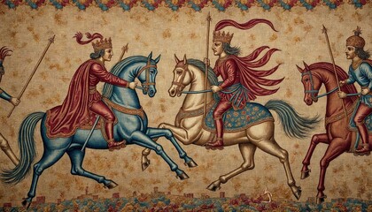 Ancient Tapestry Close-Up of Jousting Tournament