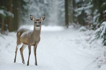Featuring a deermale in a fairytale winter landscape on this magical Christmas card